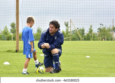 GHIMBAV, BRASOV, ROMANIA - AGUST 3: Soccer Football Training Camp For Kids, Children At FOREX GHIMBAV, Romania 03 August 2016 