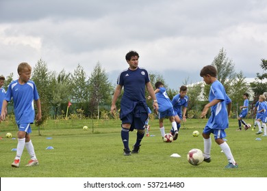 GHIMBAV, BRASOV, ROMANIA - AGUST 3: Soccer Football Training Camp For Kids, Children At FOREX GHIMBAV, Romania 03 August 2016