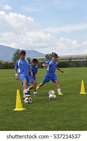 GHIMBAV, BRASOV, ROMANIA - AGUST 3: Soccer Football Training Camp For Kids, Children At FOREX GHIMBAV, Romania 03 August 2016