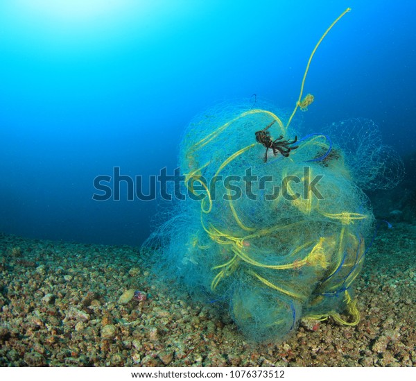 Ghost fishing net\
pollution of ocean