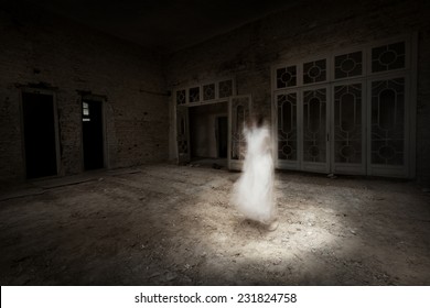 Ghost girl in white dress appears in an old room