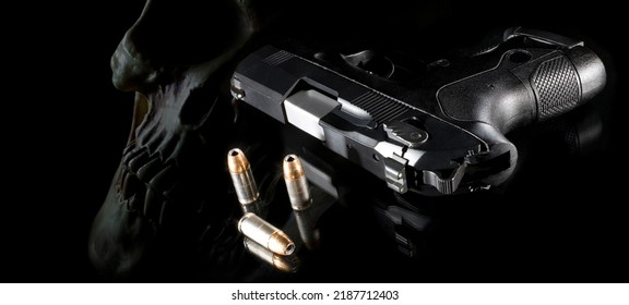 Ghost Gun Represented In 3D Rendering With Cartridges On Black