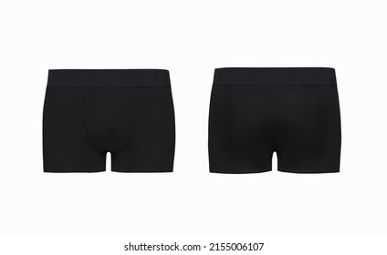 Ghost mannequin, Black men's classic boxer briefs isolated on white background. Male cotton underwear cutout, Man fabric voluminous trunks underpants close up, mock up, template, flat lay photo