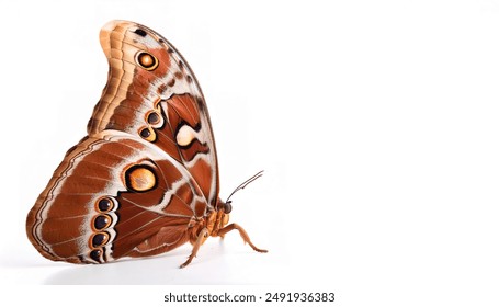 giant Atlas moth - Attacus atlas - is a large saturniid moth endemic to the forests of Asia and is one of the largest moth species in the world isolated on white background side profile view