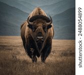 The Giant Bison, also known as the long-horned bison, was a massive creature that roamed North America during the Ice Age.  Standing at a shoulder height of 8 feet tall (2.5 meters) and weighing over 