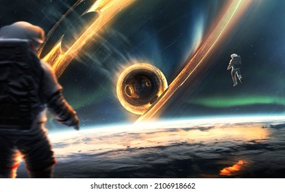 Giant Black Hole Threatens Planet Earth. 5K Realistic Science Fiction Art. Elements Of Image Provided By Nasa