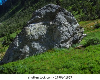 Giant Boulder In The Middle Of A Beautiful Valley On The Way Up To Bucks Summit In Grand Teton National Park.