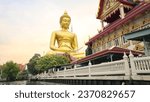 The giant buddha statue at the Wat Paknam Phasi Charoen temple in Bangkok, Thailand. Famous buddhist and the peaceful beauty in Bangkok, Thailand