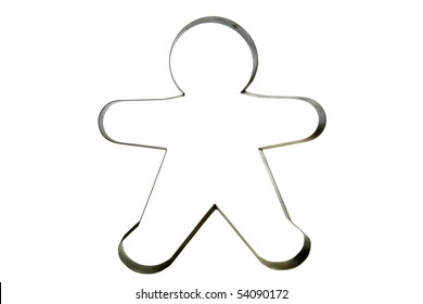 a giant ginger bread man cookie cutter  isolated on white with room for your text or images
