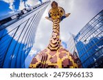 giant giraffe built with Lego pieces, Potsdamer Platz buildings, Berlin, germany, europe