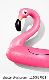 Giant inflatable Flamingo on a white background, pool float party, trendy summer concept with Clipping Path