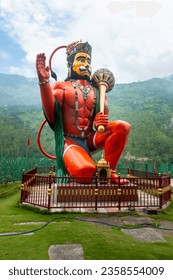 Giant Lord Hanuman statue gracing Himachal Pradesh hills, India