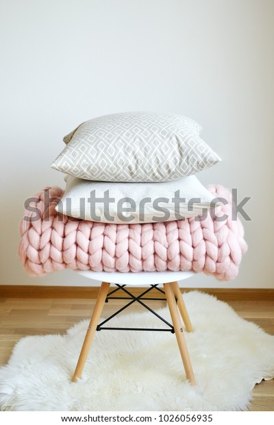 Giant Pink Plaid Blanket Woolen Knitted Stock Photo Edit Now