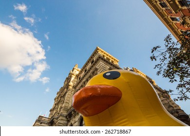 Giant Rubber Duck In The Center Of Bilbao