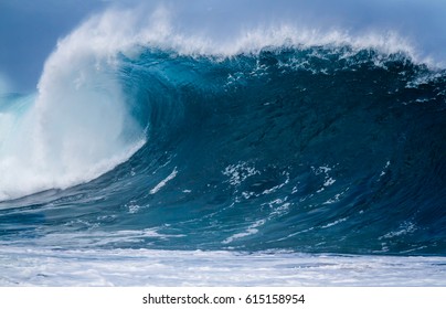 Giant Shore Break Ocean Wave Breaking On The Beach On The North Shore Of Oahu Hawaii