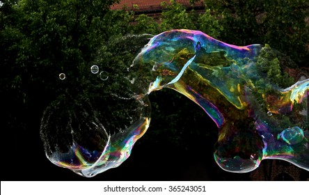 Giant soap bubble in park