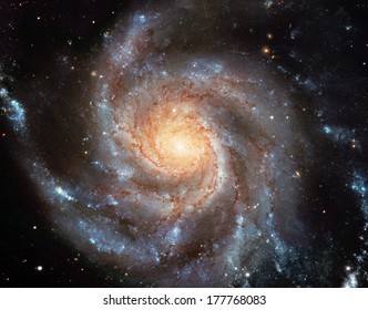 Giant spiral disk of stars, dust and gas is 170,000 light-years across. The spiral galaxy M101 is estimated to contain at least one trillion stars. Cleaned and retouched image, original by ESA-Hubble  - Powered by Shutterstock