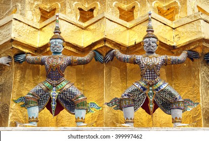 Giant statue around Wat Phra Kaew Temple Of Emerald Buddha. Landmark of Bangkok, Thailand