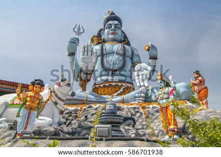 The giant statue of god Shiva at Koneswaram temple of Trincomalee, Sri Lanka.