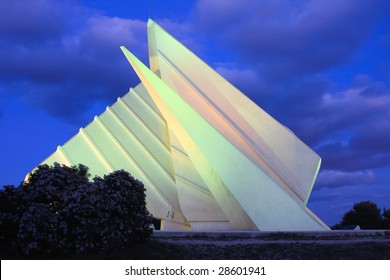 Giant Sundial In The Evening, France.