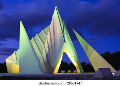 Giant Sundial In The Evening, France.