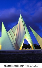 Giant Sundial In The Evening, France.