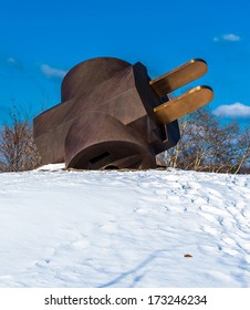 The Giant Three-Way Plug In The Snow, At The Philadelphia Museum Of Art, Pennsylvania.