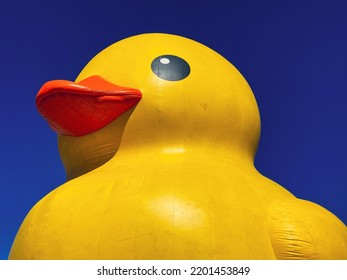 Giant Yellow Rubber Duck Against A Blue Sky