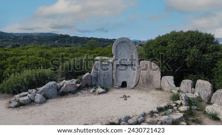 Giants' grave of Coddu Vecchiu built during the bronze age by the nuragic civilization, Doragli, Sardinia, Italy
