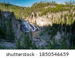 Gibbon Falls Waterfall in Yellowstone National Park. Daytime Long exposure