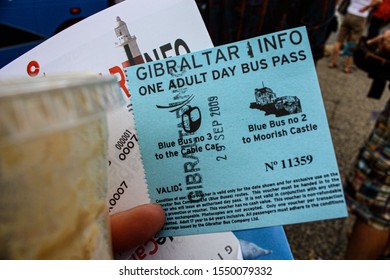 Gibraltar Spain On September 28, 2009. A  One Adult Day Bus Pass Ticket For Gibraltar .