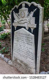 Gibraltar, UK - July 27th 2019: Trafalgar Cemetery Of Gibraltar, UK. Gravestone Of Captain Thomas Norman Of The Royal Marine Corps And HMS Mars, 1794