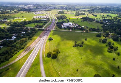 Giddings , Texas A Small Town Country City Outside Of Houston Texas And Austin , Texas High Aerial View Above Ranch Land And Farm Land Of Texas