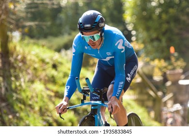 GIEN - FRANCE - 9 MARCH 2021: photography taken on a public street of gregor muhlberger the race paris nice and the time trial of gien