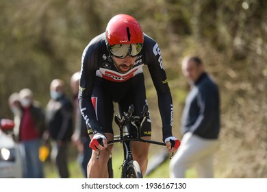 GIEN - FRANCE - 9 MARCH 2021: Photography Taken On A Public Street Of Thomas De Gendt In The Race Paris Nice And The Time Trial Of Gien