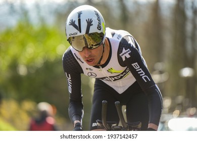 GIEN - FRANCE - 9 MARCH 2021: Photography Taken On A Public Street Of Fabio Aru In The Race Paris Nice And The Time Trial Of Gien