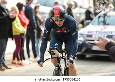 GIEN - FRANCE - 9 MARCH 2021: Photography Taken On A Public Street Of Ben Swift In The Race Paris Nice And The Time Trial Of Gien