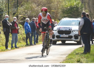 GIEN - FRANCE - 9 MARCH 2021: Photography Taken On A Public Street Of Matteo Trentin In The Race Paris Nice And The Time Trial Of Gien