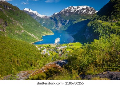 Gieranger Fjord, Ship And Village In More Og Romsdal, Norway, Northern Europe