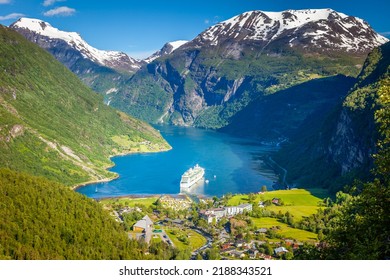 Gieranger Fjord, Ship And Village In More Og Romsdal, Norway, Northern Europe