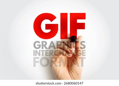 GIF Graphics Interchange Format - type of bitmap image format, acronym text concept background
