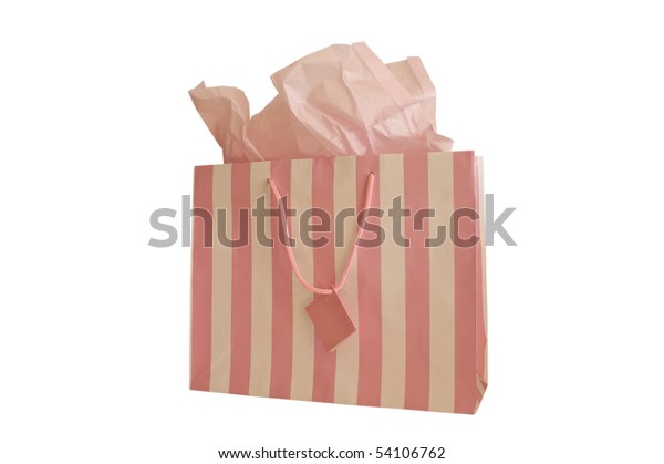 pink and white striped gift bags