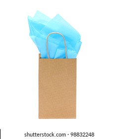 Gift Bag With Tissue Paper Isolated On White Background