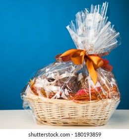 Gift Basket Against Blue Background