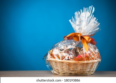 Gift Basket Against Blue Background