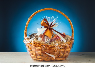 Gift Basket On Blue Background