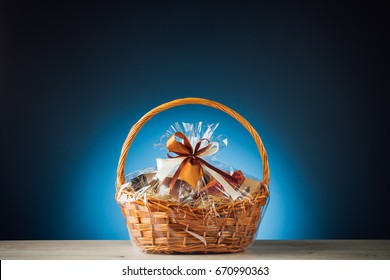 Gift Basket On Blue Background