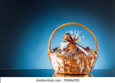 Gift Basket On Blue Background