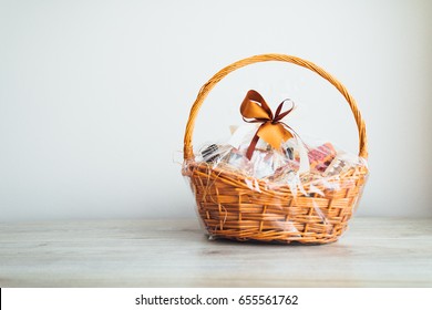 gift basket on grey background - Shutterstock ID 655561762