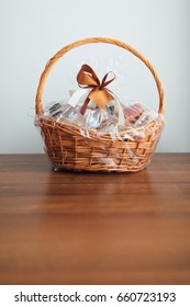 Gift Basket On Grey Background